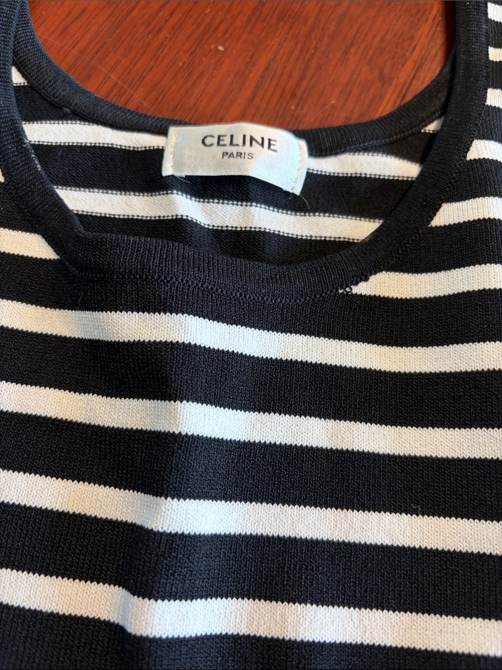 Celine Black & White Striped Knit Tank with Logo Hem - Picture 3 of 3